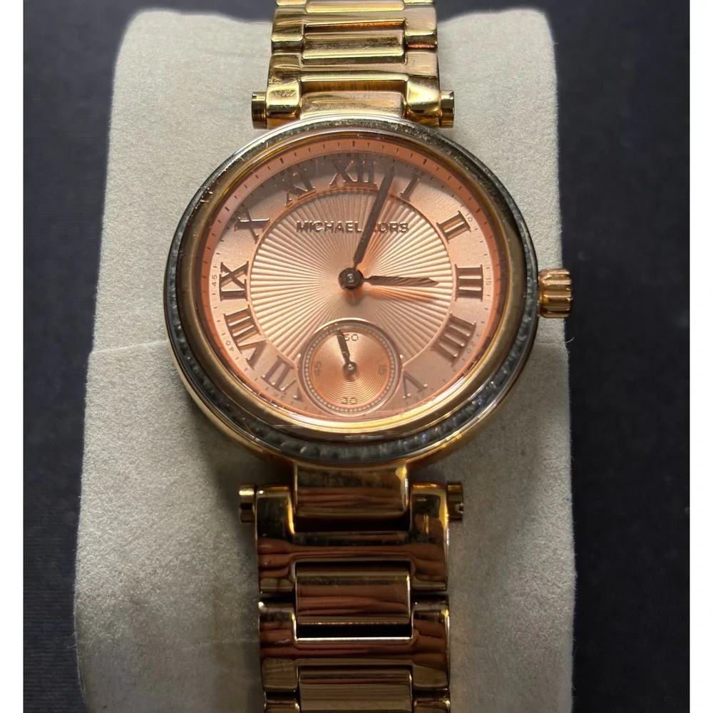 Michael‎ Kors MK-5971 Women Watch Rose Gold Roman Numeral Baguette Crystal